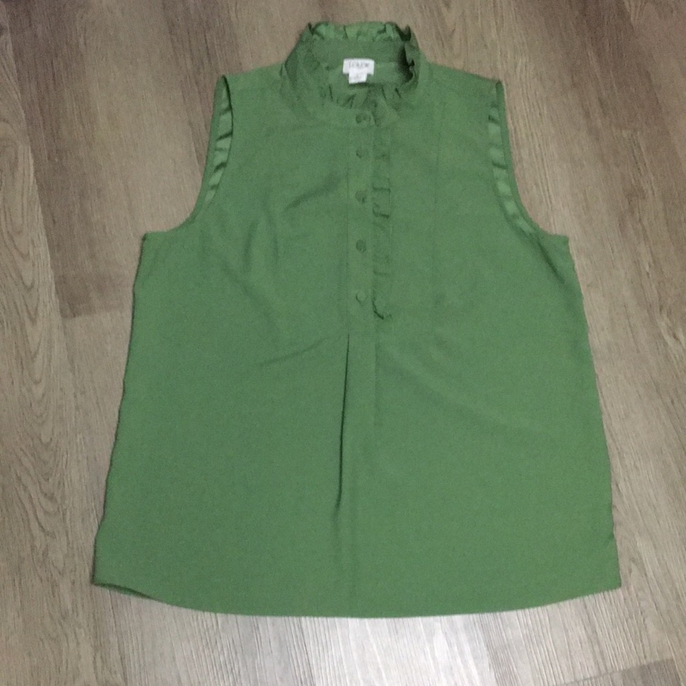 J. Crew Womens Green Sleeveless Ruffled Top (Size 6) - Picture 5 of 13